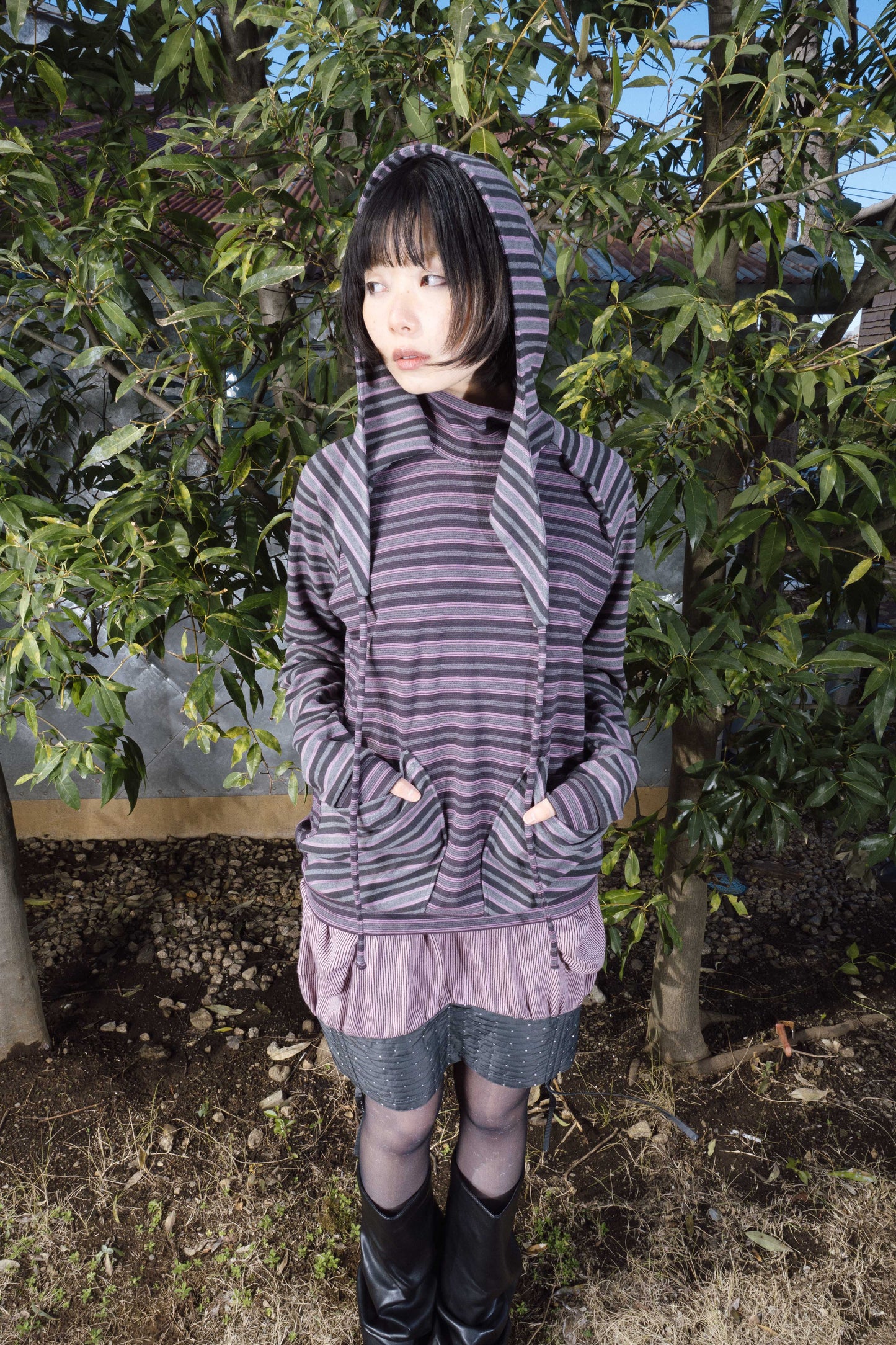 Ancilla Tight Hoodie (Noise Pinkscale)