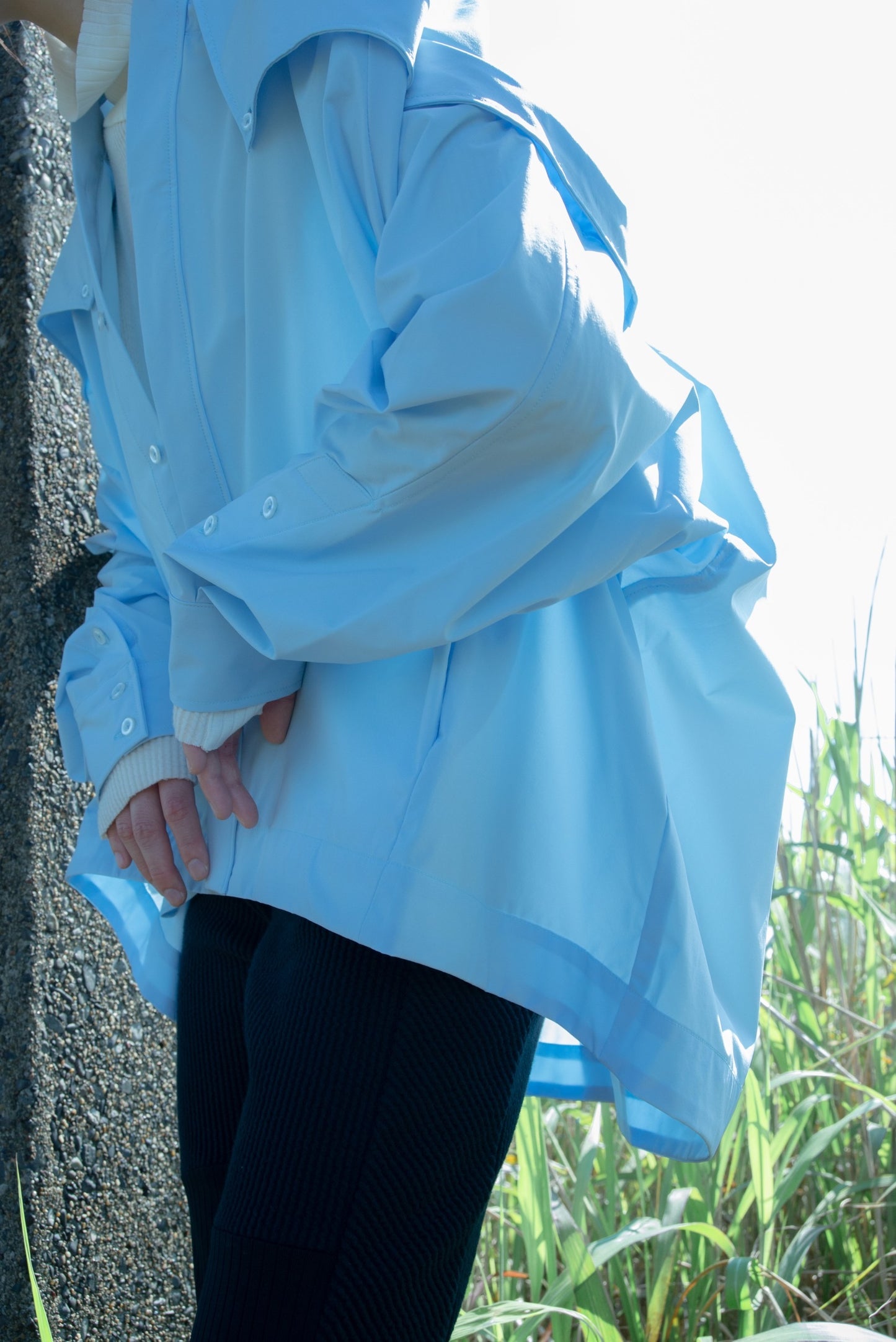 Wide Double Collar Shirt (Atmosphere Blue)