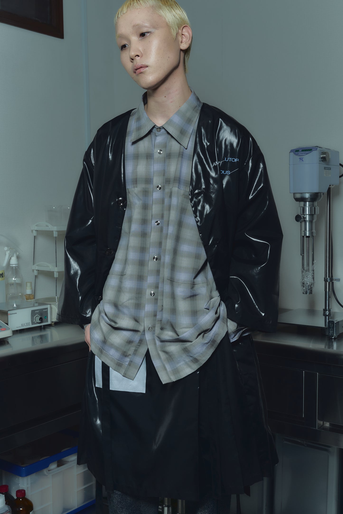 Uniform Big Shirt (Grey/Purple Checked)